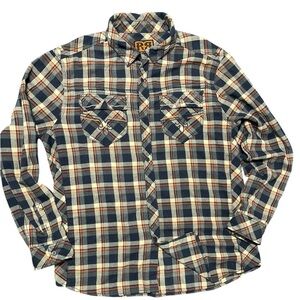 Rock Revival men long sleeve pocketed western plaid shirt xL